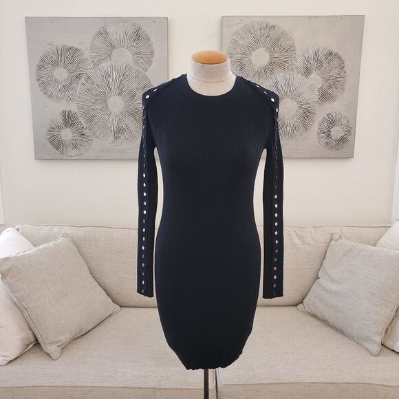 Alexander Wang Snap Button Studded Ribbed Sweater Dress size Small in Black - Picture 3 of 9